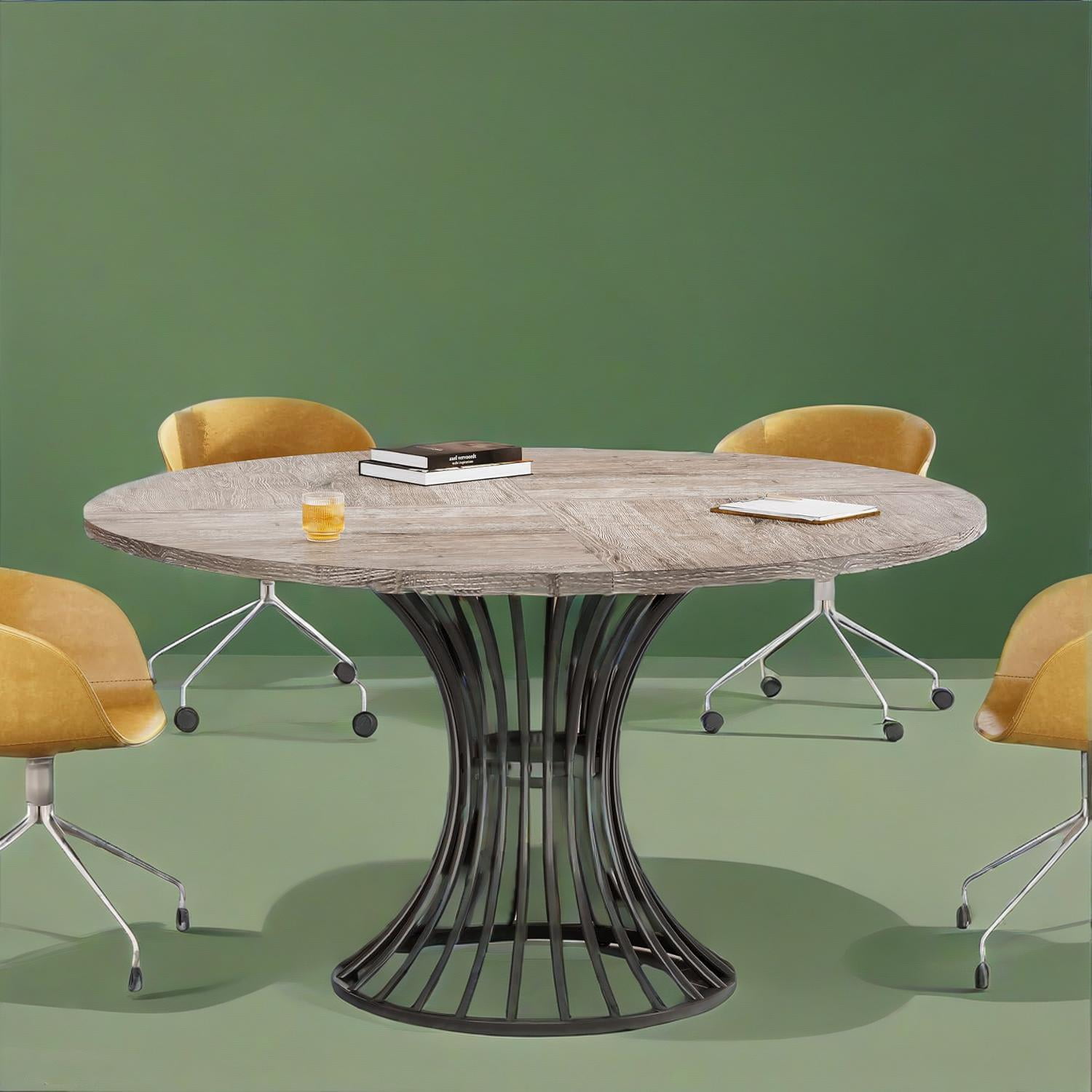 Dining Table, Round Conference Table for 4-6 People, Industrial Style with Metal Base, 46.85 in L x 46.85 in W x 29.92 in H