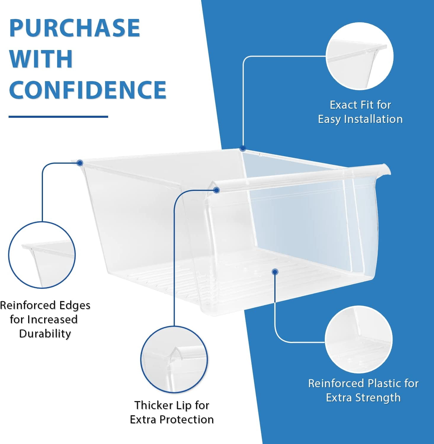 Crisper Bin (Upper) Compatible with Whirlpool Refrigerator | Fridge Drawers | Kenmore Refrigerator Parts | Whirlpool Shelf Replacement - WP2188661