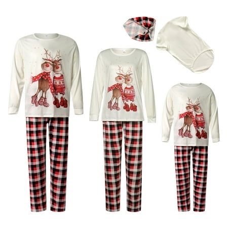 

HESHENG Family Matching Christmas Pajama Sets Deer Top+Plaid Pants 2Pcs Xmas Sleepwear PJs Home-wear