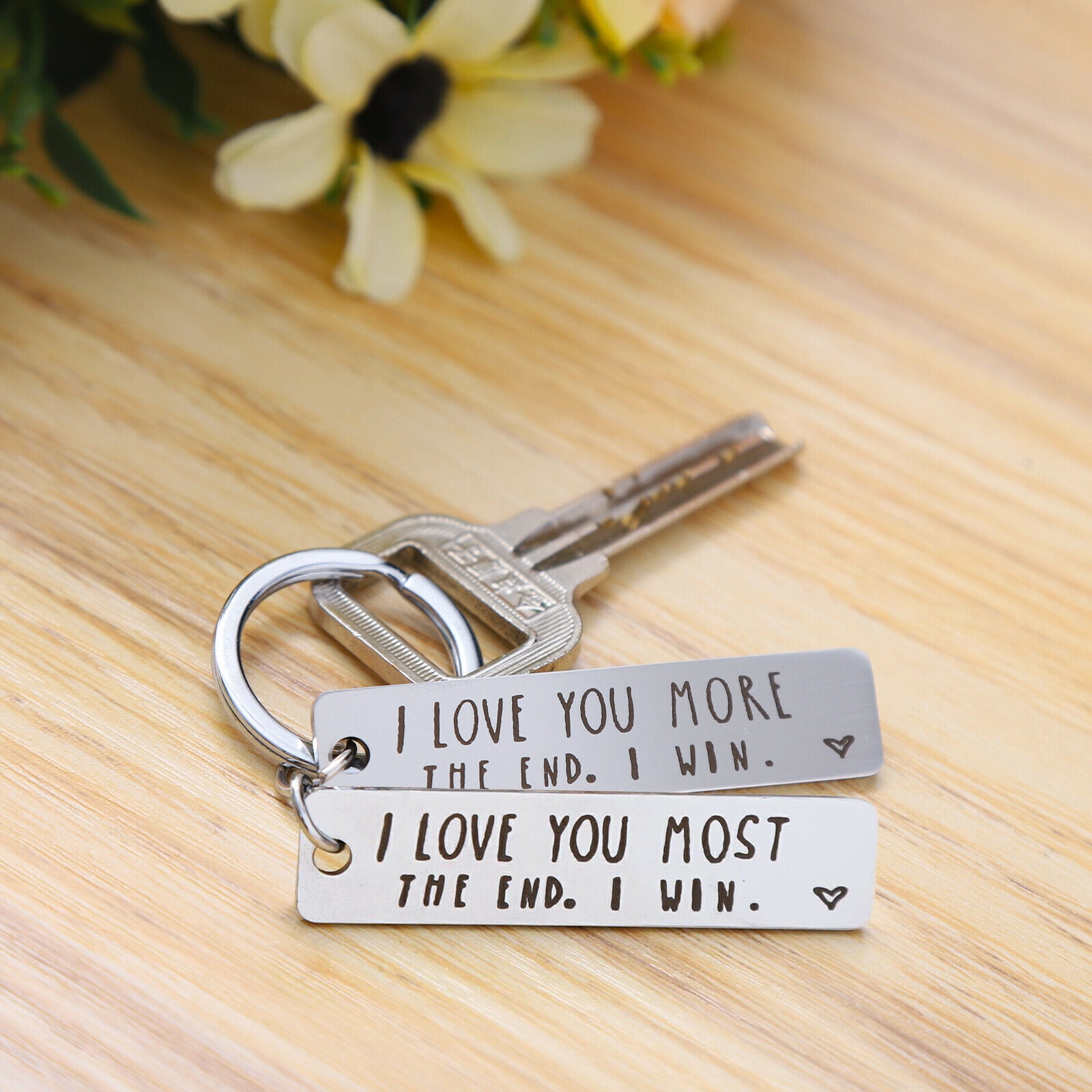 Creative I Love You More The End I Win For Couples Novelty Lovers Keyring  Keychain Stainless Steel Key Holder Valentine Gift
