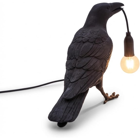 Black Bird Table Lamps Resin Crow Desk Lamp with Bulb E27 Base Modern Raven Art Deco Bedside Decor 3 Pin Plug in Cord Table Lamps for Bedroom, Office, College Dorm
