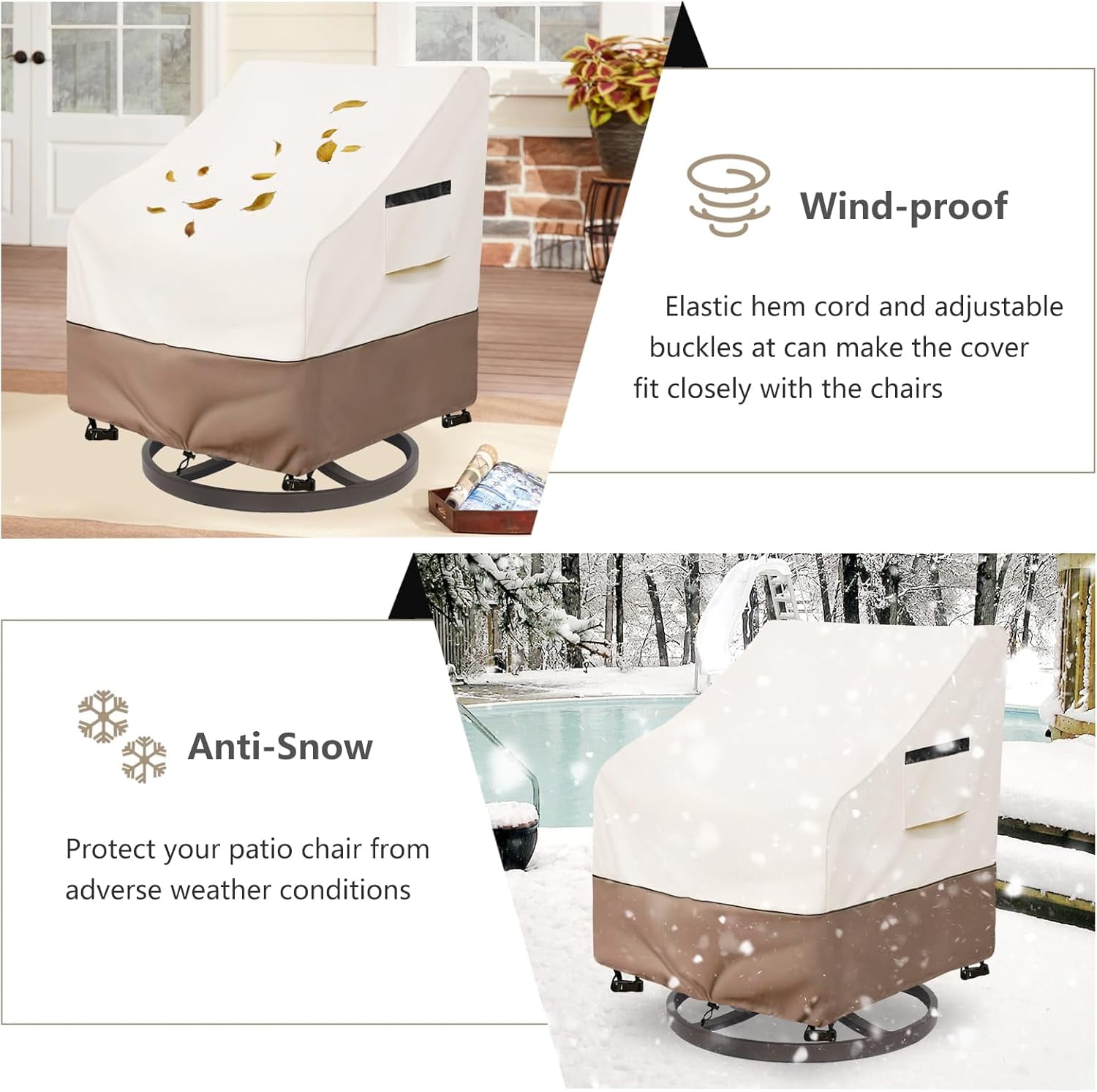 2-Pack Waterproof Swivel Patio Chair Covers - 33"Wx35"Dx36"H, Beige Patio Furniture Covers