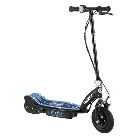 Razor E100 Glow Electric Scooter for Kids Ages 8+ and up to 120 lbs, 8u0022 Pneumatic Front Tire, LED Light-Up Deck, 100W Chain Motor, Up to 10 mph & up to 40 mins Ride Time, 24V Sealed Lead-Acid Battery