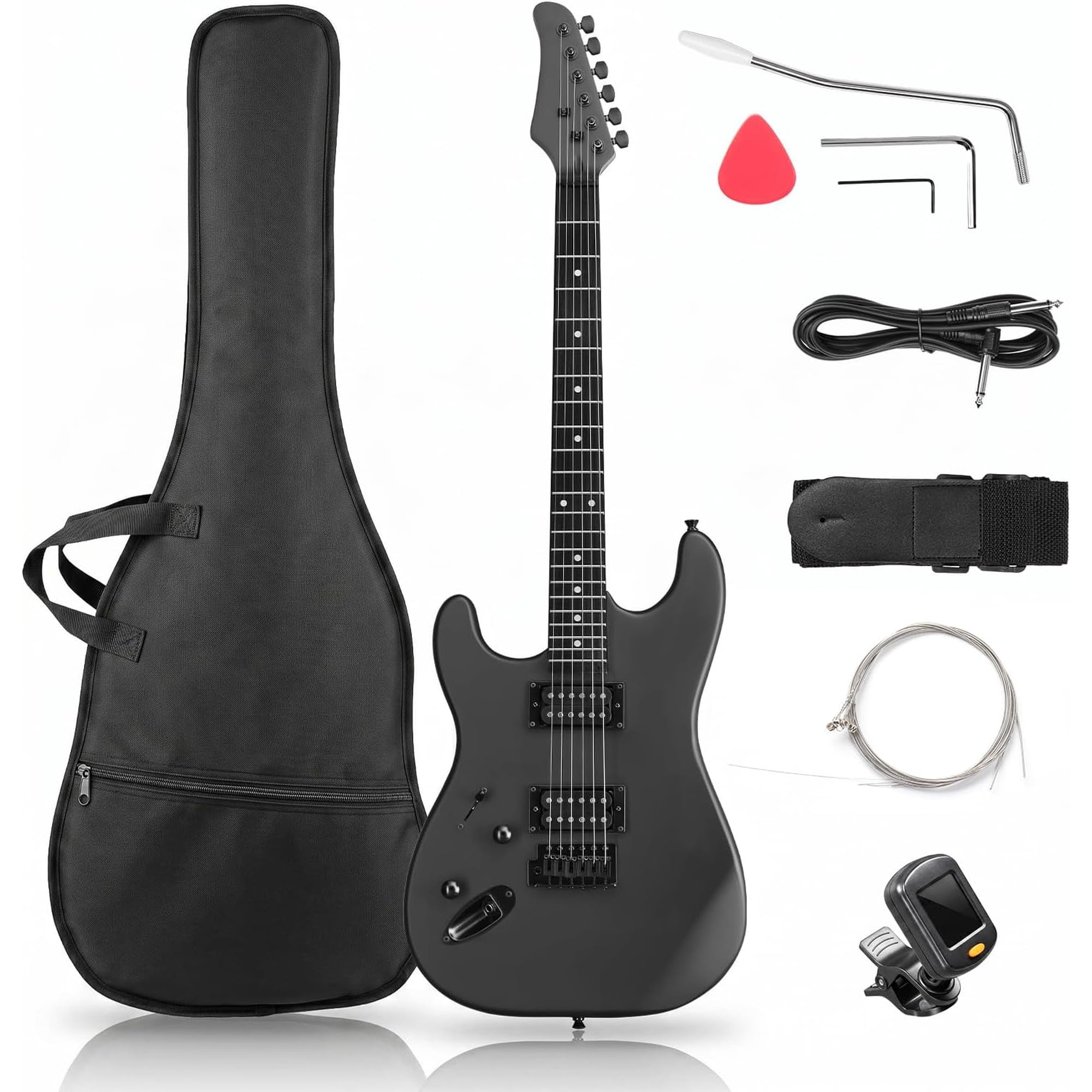 FASCK Left-Handed Electric Guitar, Full Size Solid Body Guitars, Black