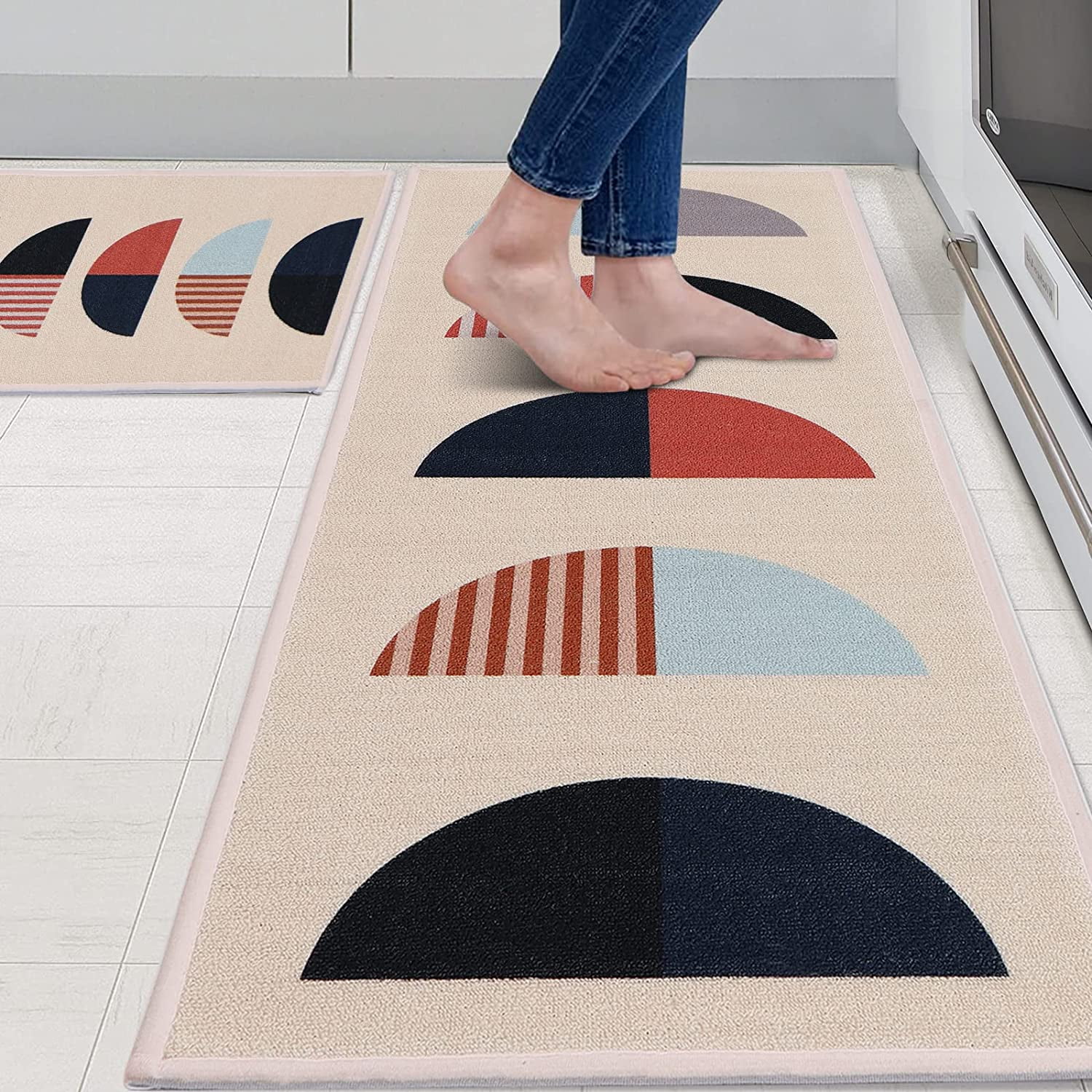 MAYHMYO Boho Kitchen Rugs 2 Piece Rubber Kitchen Rugs and Mats Non Skid