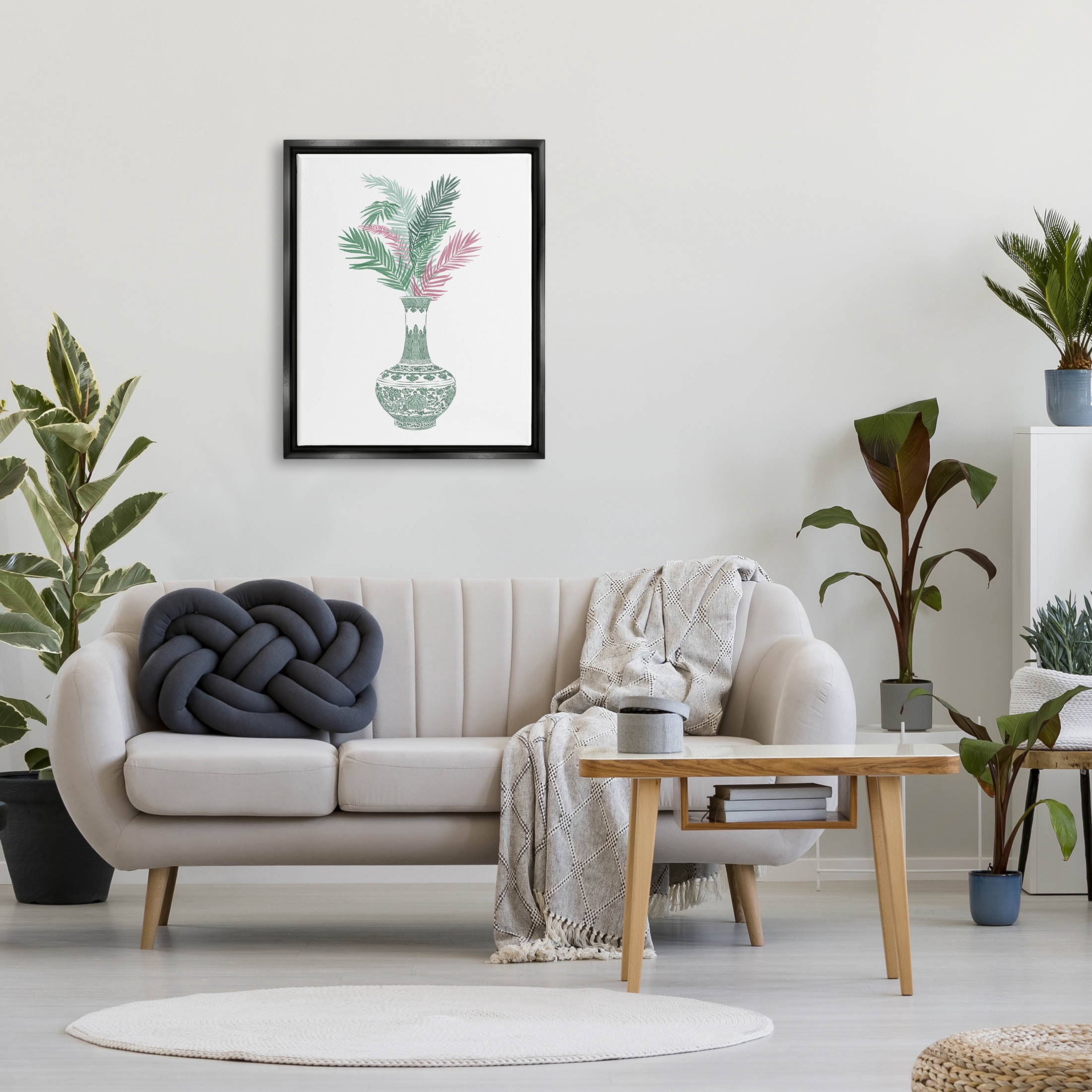 Stupell Industries Botanical Ornate Pattern Vase Graphic Art Jet Black Floating Framed Canvas Print Wall Art, Design by Ziwei Li