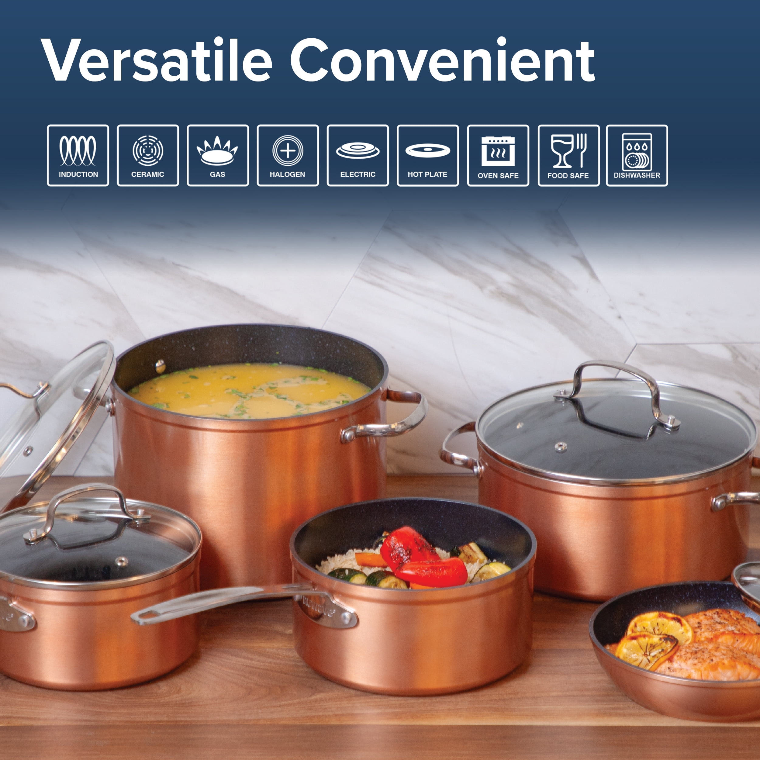 Nuwave 10PC Cookware set, Rustic Copper Duralon Blue Ceramic Non