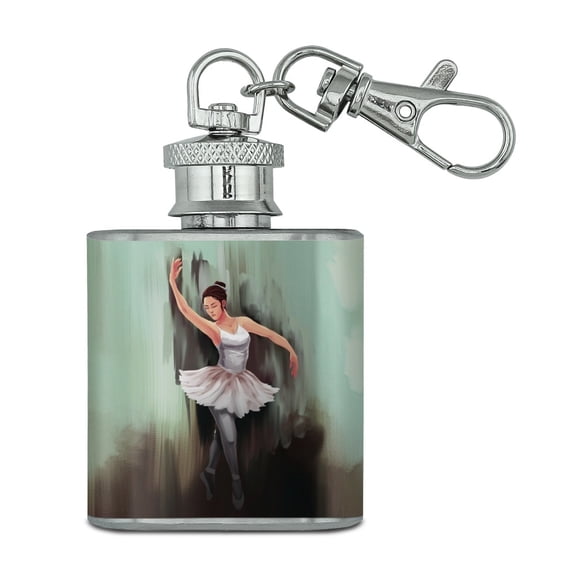 Ballerina Painting Stainless Steel 1oz Mini Flask Key Chain