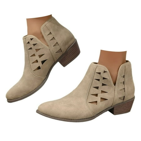 OJSFQUFP Womens Shoes Winter Warm Boots Boots for Women Pointed Toe Heel Boots Pull On Boot Comfortable Work Shoes for Women Heel Boots Khaki 41
