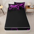 thumbnail image 4 of Erosebridal Neon Game Controller Pattern Zipper Full Size Comforter Sets with Fitted Sheet and 2 Pillowcases,Cube Block Print Zipper Bedding Set,Purple Black,Black Reversible, 4 of 6