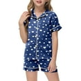 thumbnail image 4 of Sopiago Girls Pajamas Set Soft Short Sleeve Pjs Set Button-Down Sleepwear Nightwear Loungewear Blue,6-7 Years, 4 of 5