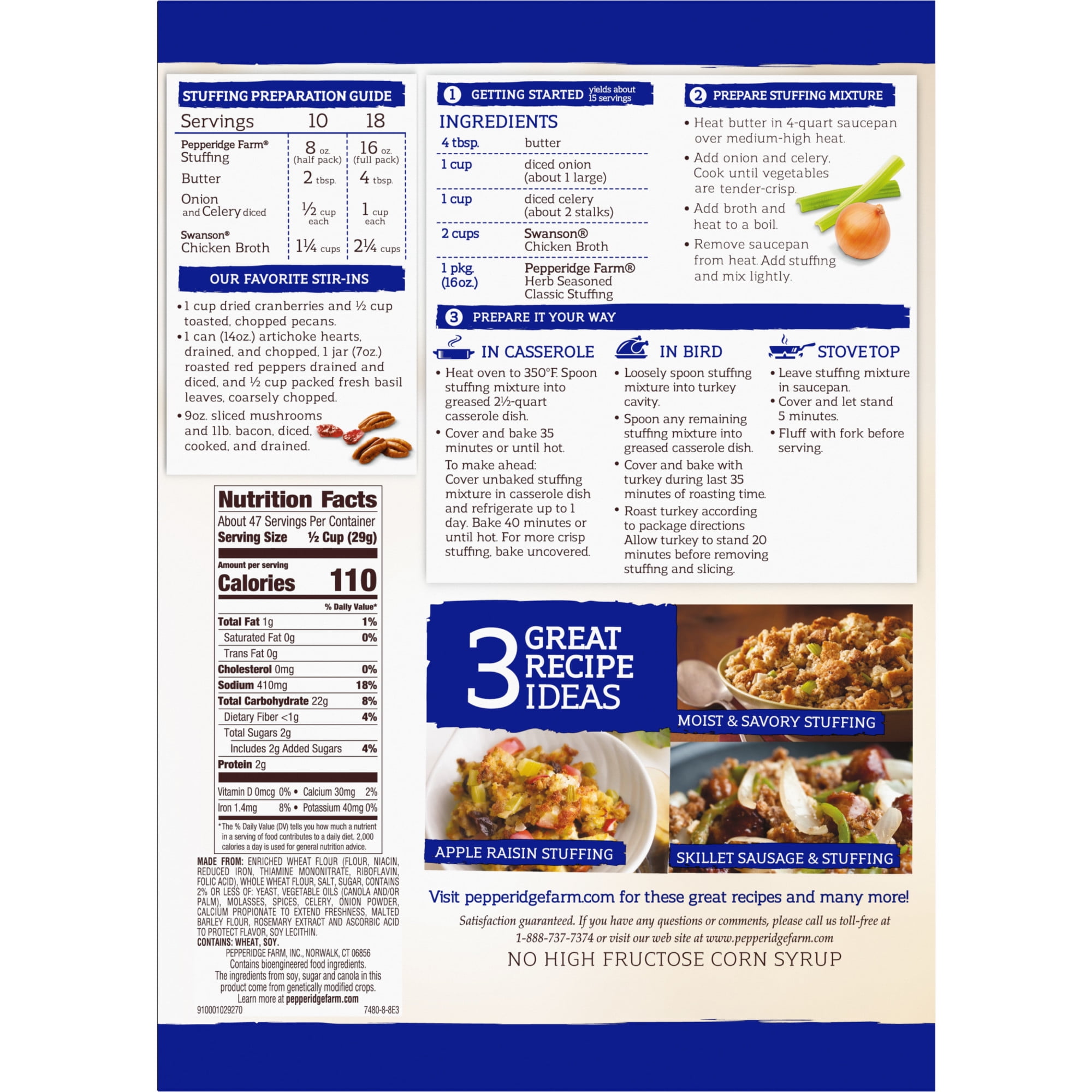 Pepperidge Farm Herb Seasoned Classic Stuffing, 16 oz. Bags, 3-Pack Box