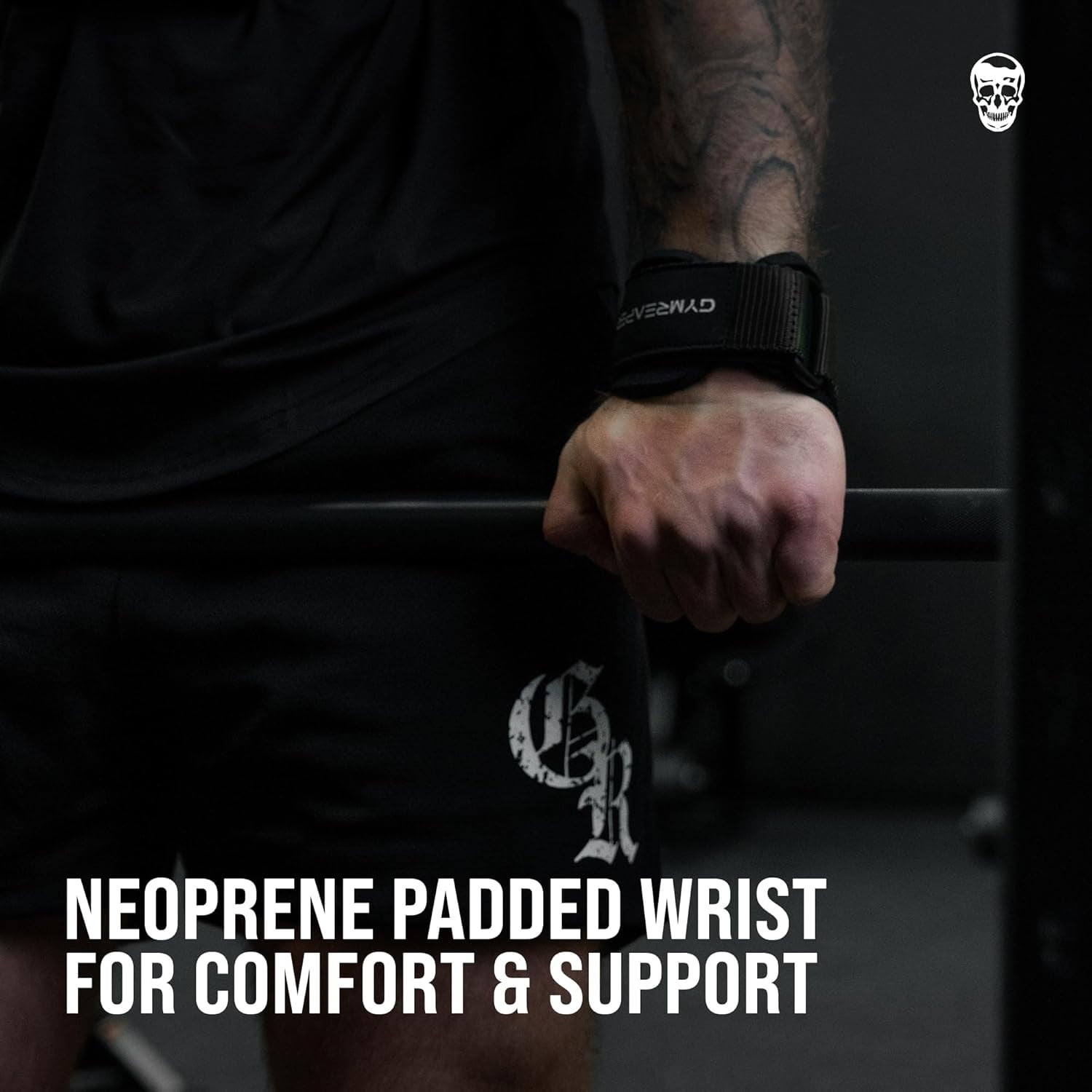 Gymreapers Weight Lifting Grips (Pair) for Heavy Powerlifting, Deadlifts, Rows, Pull Ups, with Neoprene Padded Wrist Wraps Support and Strong Rubber Gloves or Straps for Bodybuilding (Black, Medium)