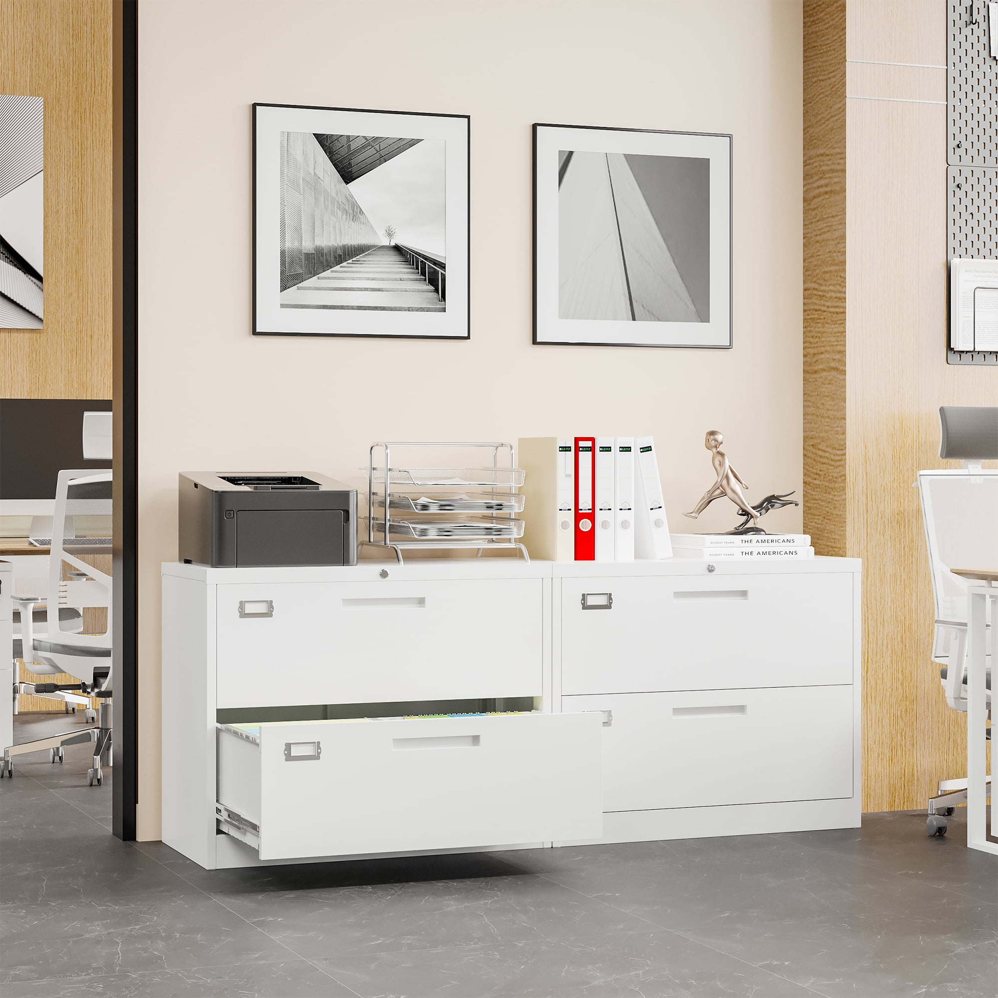 AUHUP 2 Drawer File Cabinet with Lock, Metal Lateral Filing Storage Cabinet Fits Letter/Legal/F4/A4 Size, File Cabinets for Home Office (White-Assembly Required)
