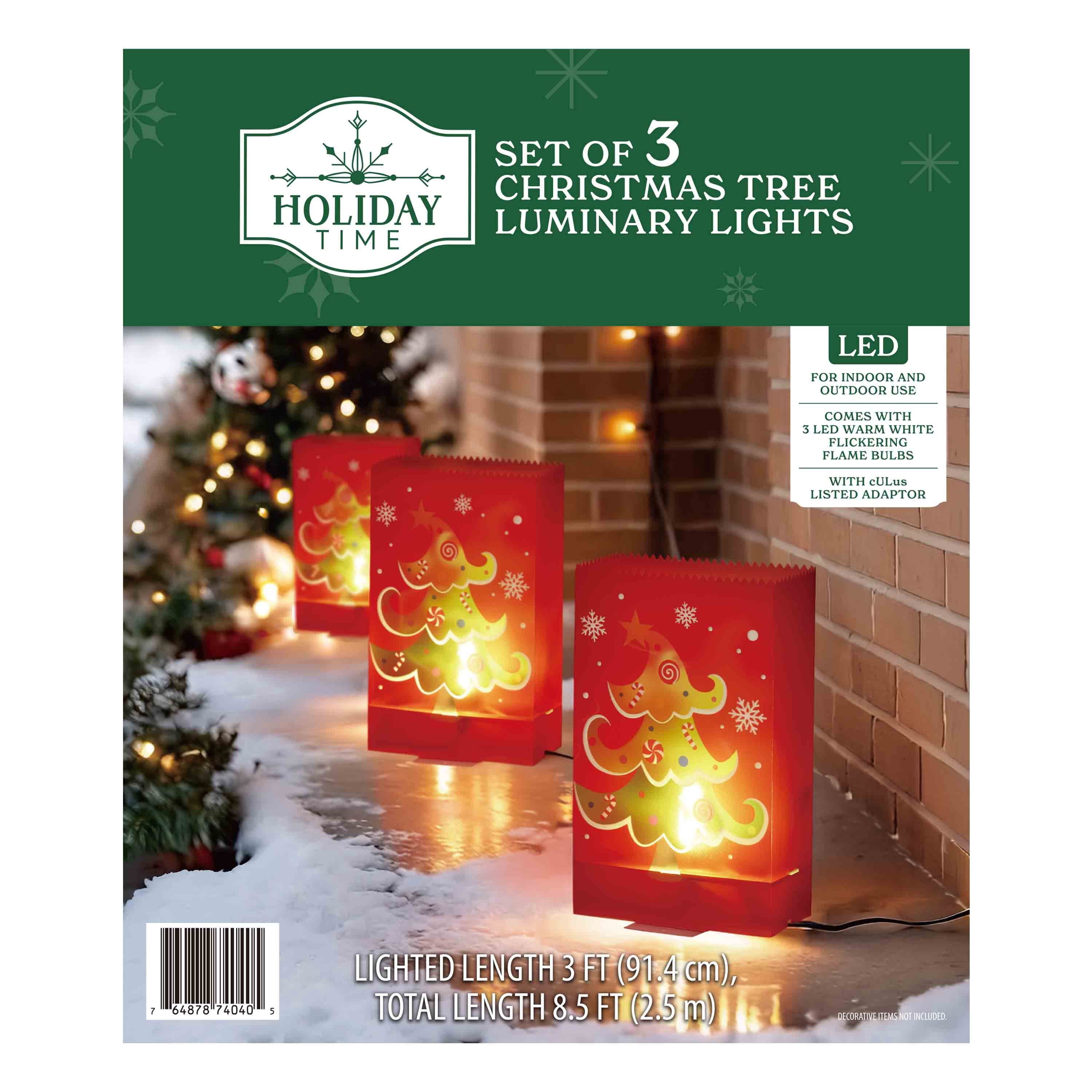 Indoor/Outdoor Tree Flickering Luminary Christmas Pathway Lights, Red, Set of 3, by Holiday Time