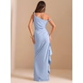 thumbnail image 4 of Blue One Shoulder Ruched Wrap Maxi Dress With Asymmetrical Ruffle Hem And Draped Detail, 4 of 7