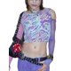 thumbnail image 1 of VISgogo - Blusas cortas con hombros descubiertos para mujer, manga larga, cuello redondo, estampado abstracto, camisetas ajustadas VISgogo moda, 1 of 9