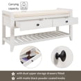 thumbnail image 3 of Upholstered Shoe Rack Bench with Cushioned Seat, Storage Drawers and Bottom Shelf, Wooden Entryway Shoe Bench with Legs, Narrow Rectangular Storage Bench for Entryway Laundry Room Bedroom, White, 3 of 9