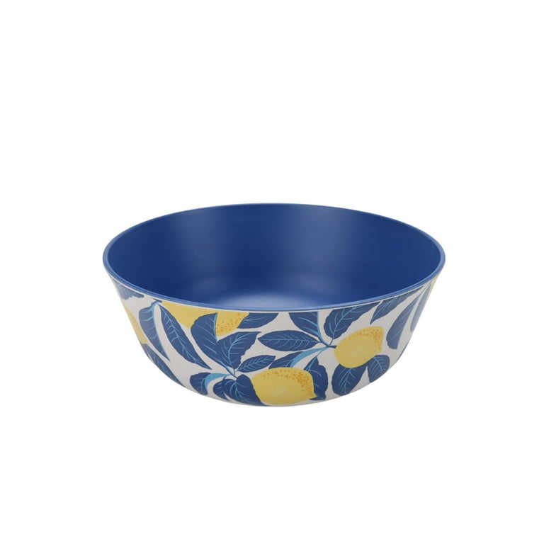 Mainstays Bamboo Melamine 4-Piece Serve Bowl Set - Lemon & Blue