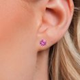 thumbnail image 3 of Gem Stone King 18K Rose Gold Plated Silver Pink Created Sapphire Stud Earrings for Women | 2.00 Cttw | Gemstone September Birthstone | Round 6MM, 3 of 6