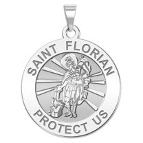 Saint Florian Religious Medal  - 3/4 Inch Size of a Nickel - Sterling Silver