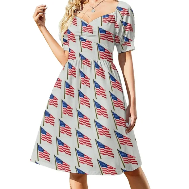 Vestido de manga corta con bandera americana rojo blanco y azul tendencia de ropa de mujer conjuntos elegantes para mujer
