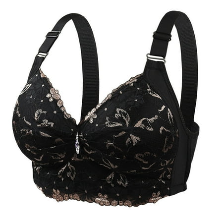 Wireless 18-Hour Bras Side Fat Smoothing Everyday Bra Full Coverage Push up Bra Floral Lace Brassiere with Support