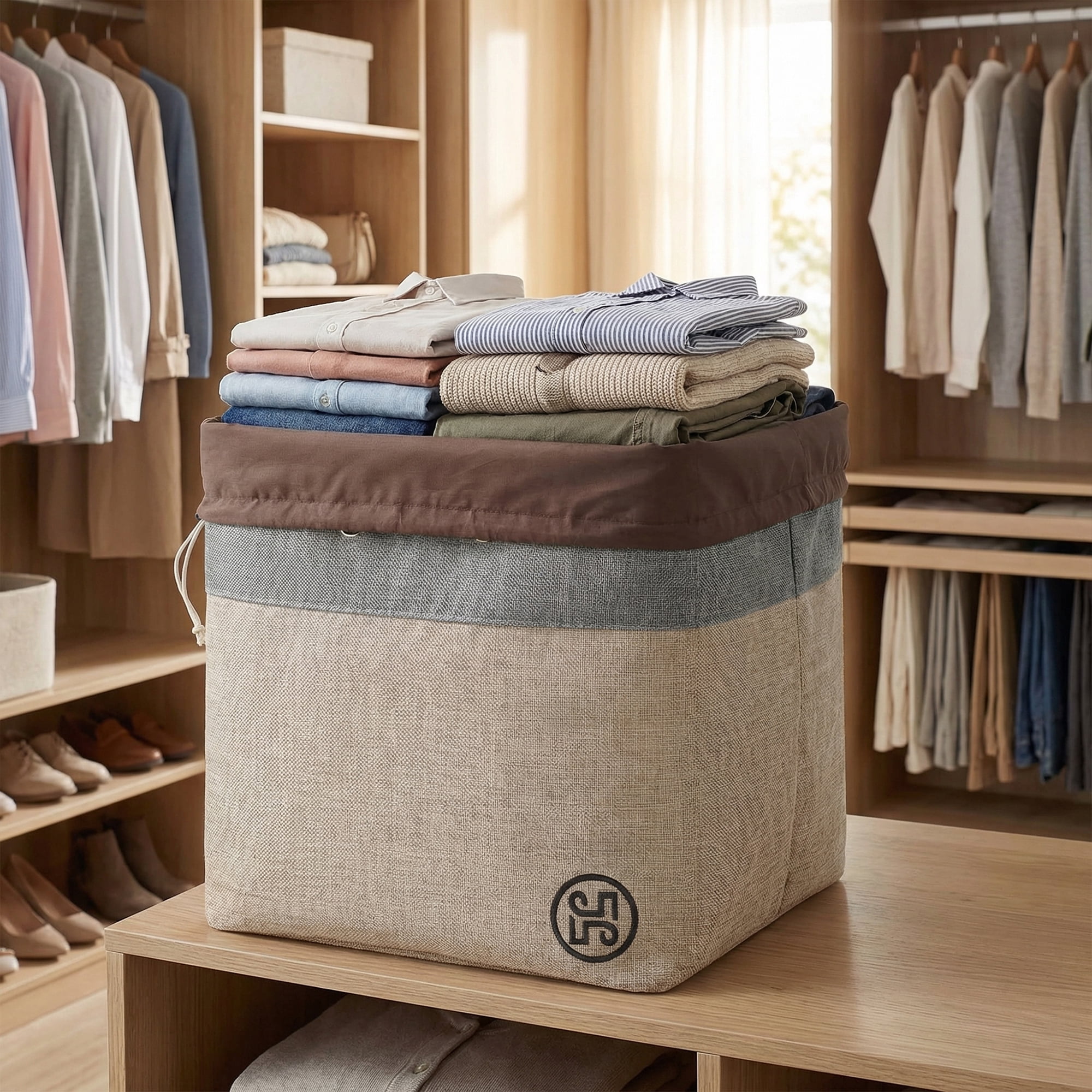 Unique Bargains Fabric Storage Bin with Handles Grey 17.3*15.7*16.5in