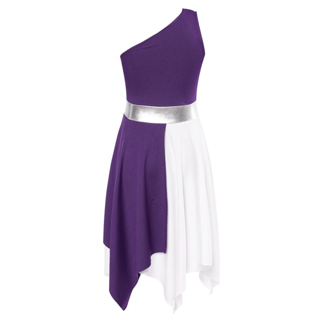 Yartina Robe de Danse Asymétrique pour Filles, Tunique de Prière Lituricale, Violet 6