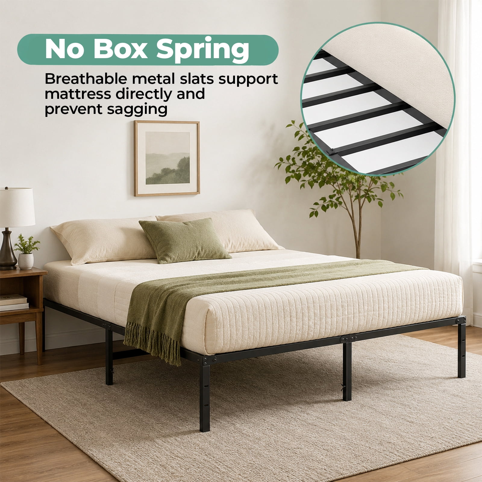 Alvantor Metal Platform Bed Frame 18 inch Tall, Heavy Duty Mattress Foundation, Easy Assembly, Black