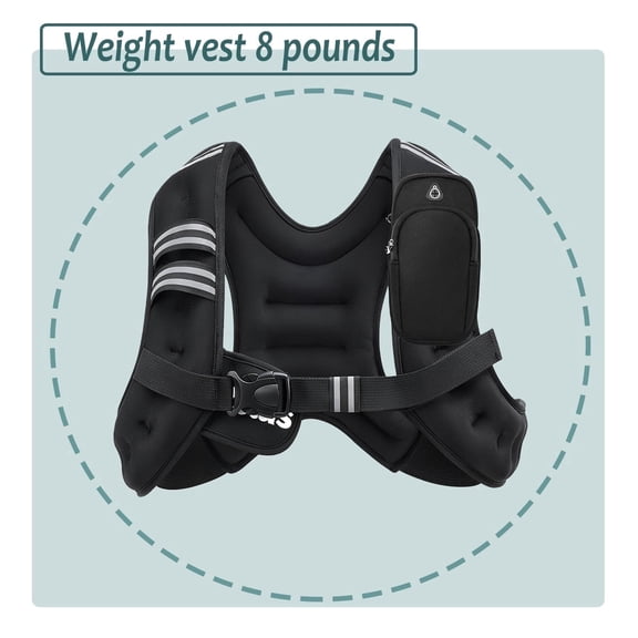 8-Pound Adjustable Weighted Vest, Breathable Mesh, Black, Unisex Fitness Training Vest