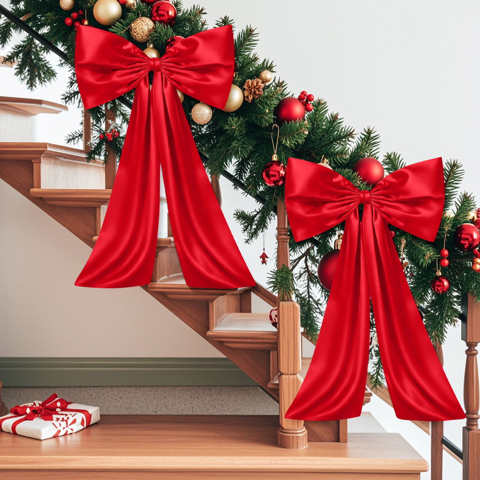 Antqov Christmas Decorations Large Christmas Bows Colorful Ribbon Bow for Christmas Tree Topper, Wall Door Hanging Christmas Ornament for Indoor Home Party Decor