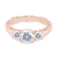 thumbnail image 3 of 0.75 Carat Center 4mm-6.5mm-4mm Round Cut Moissanite Lab Created Diamond 3 Stone Vintage Engagement Ring Band Width 3.2mm 14K Rose Gold Plated Sterling Silver-9.5, 3 of 7