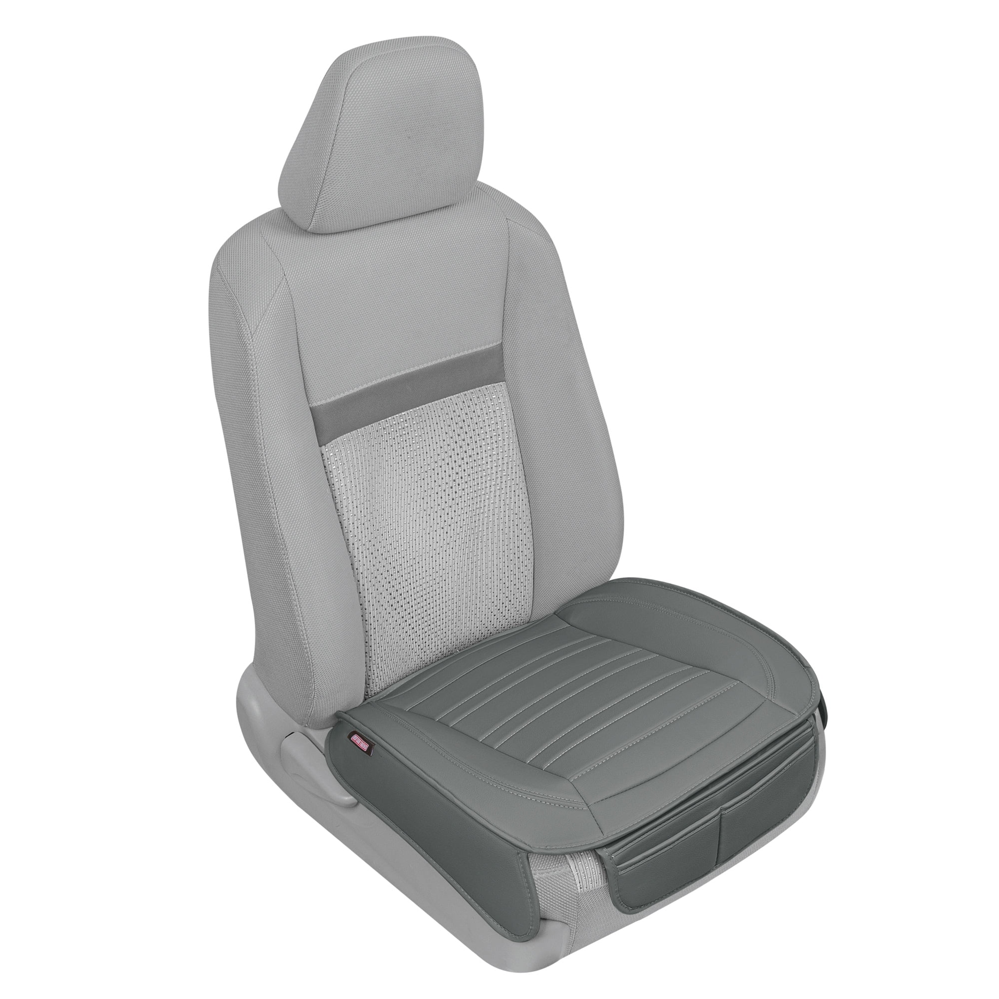 Motor Trend Faux Leather Front Seat Cover for Cars - (1) Gray Front Car Seat Covers for SUV & Truck with Storage Pockets - Automotive Car Seats Cover Protector - For Bottom Cushion Coverage Only