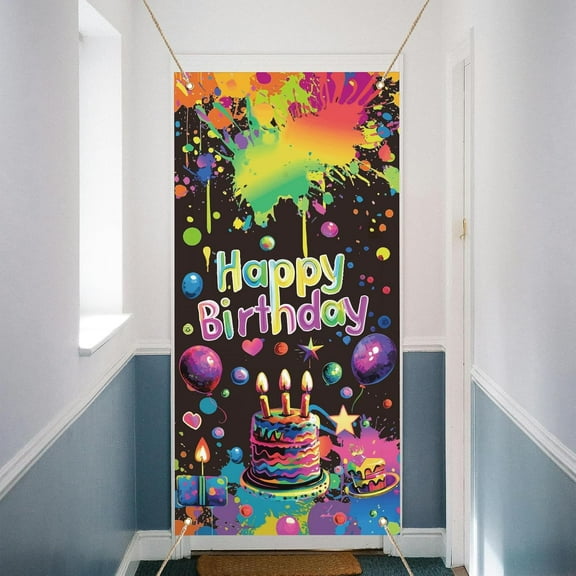 1 Pc Graffiti Birthday Party Door Cover Happy Birthday Door Banner Photography Background Birthday Party Supplies Birthday Decorations for Friends and Family 35.4x72.8 Inch Colorful