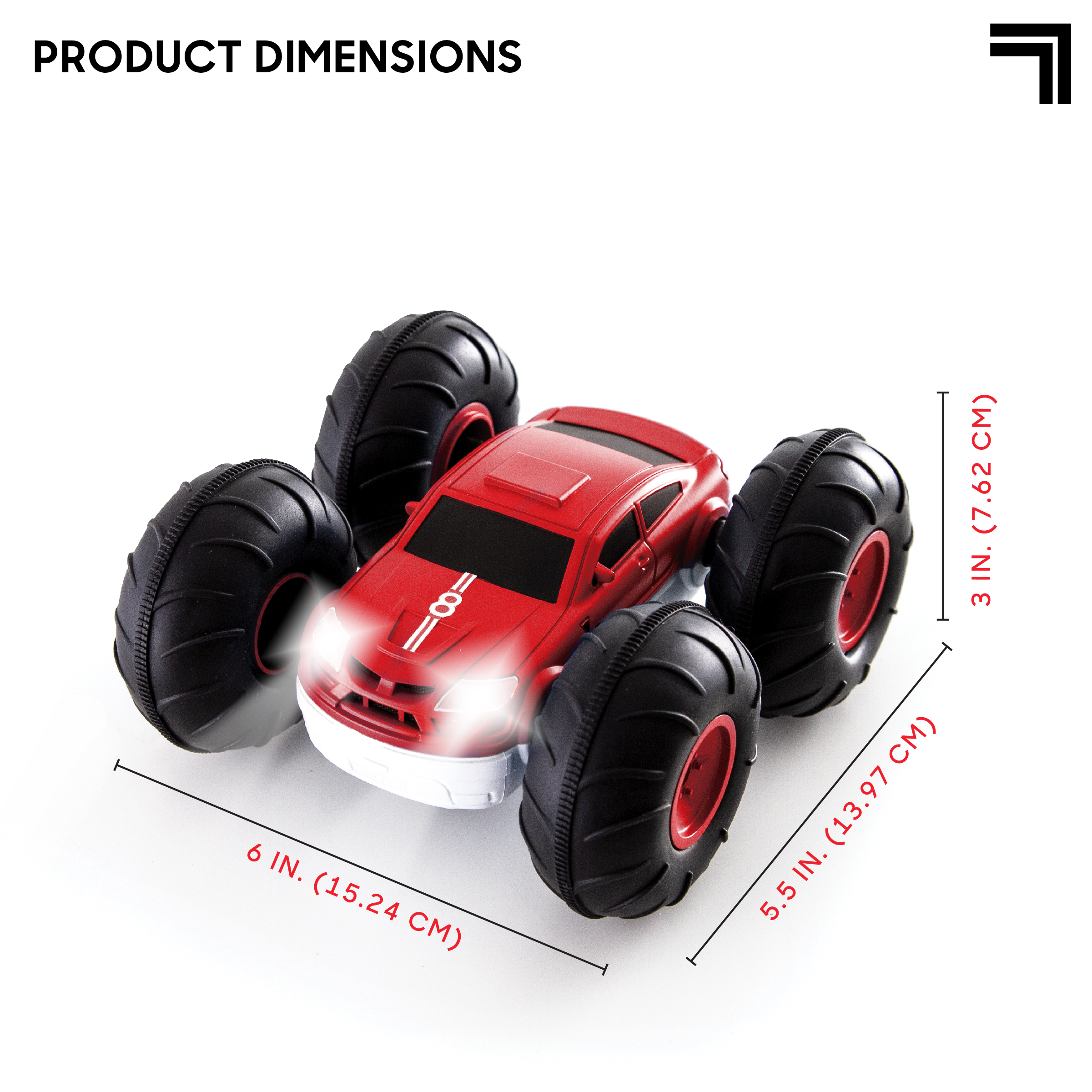 Sharper Image Remote Control RC Cars Flip Stunt Rally Car Toy for Kids, 49 MHz, 2-in-1 Reversible Design for Racing, Cool Stunts, Tricks, Led Headlights, AAA Battery Powered, Red/White Design - image 9 of 13