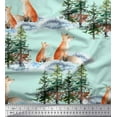 thumbnail image 3 of Soimoi Green Crepe Silk Fabric Fox & Pine Tree Decor Fabric Printed Yard 42 Inch Wide, 3 of 3