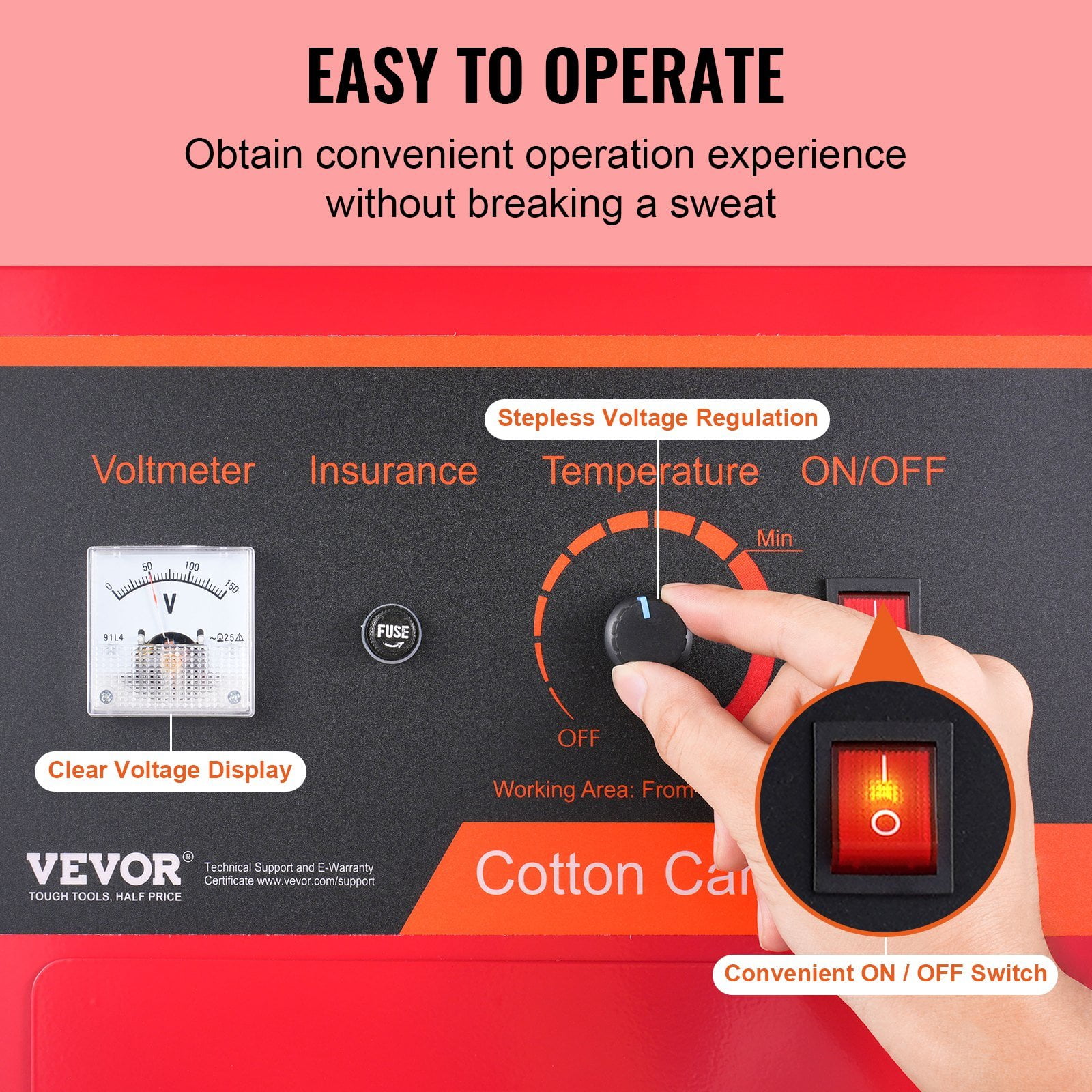 1000W Commercial Cotton Candy Machine - Electric Candy Floss Maker with Stainless Steel Bowl & Temp Control - for Parties, Carnivals & Events (Red)
