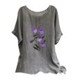 thumbnail image 2 of Hrsba Casual Tops for Women,Boho Floral Print Short Sleeve Crewneck Shirt Loose Linen Feel Summer Blouse, 2 of 3