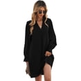 thumbnail image 3 of Vestido camisero con volantes y escote en V para mujer, vestido liso de color liso, 3 of 6
