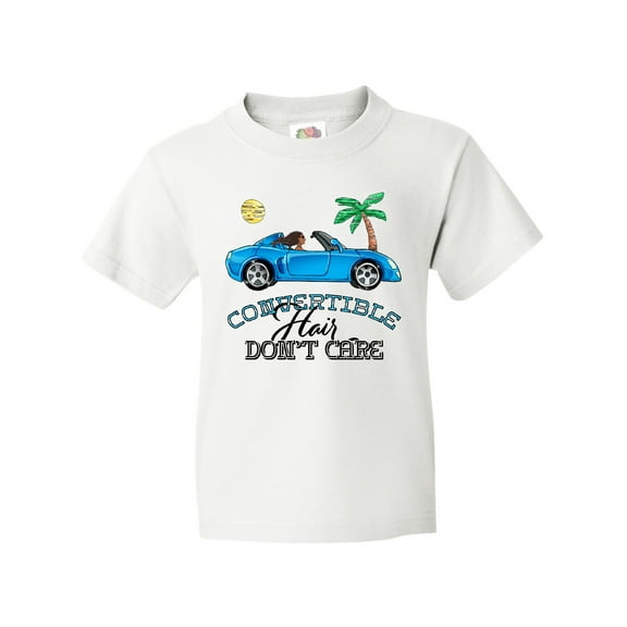 Inktastic Convertible Hair Don't Care with Black Hair and Blue Car Youth T-Shirt