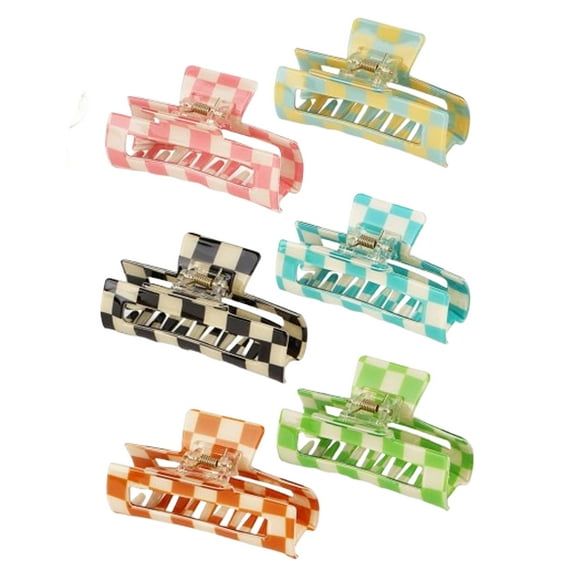 6 Pcs Large Checkered Hair Clips, Vibrant Multicolor & Durable Alloy Spring Claw Clips, Versatile Hair Grip for Daily Use, Perfect Gift for Women and Girls