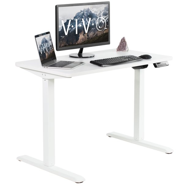 VIVO Electric 43” x 24” Stand Up Desk White Table Top, White Frame
