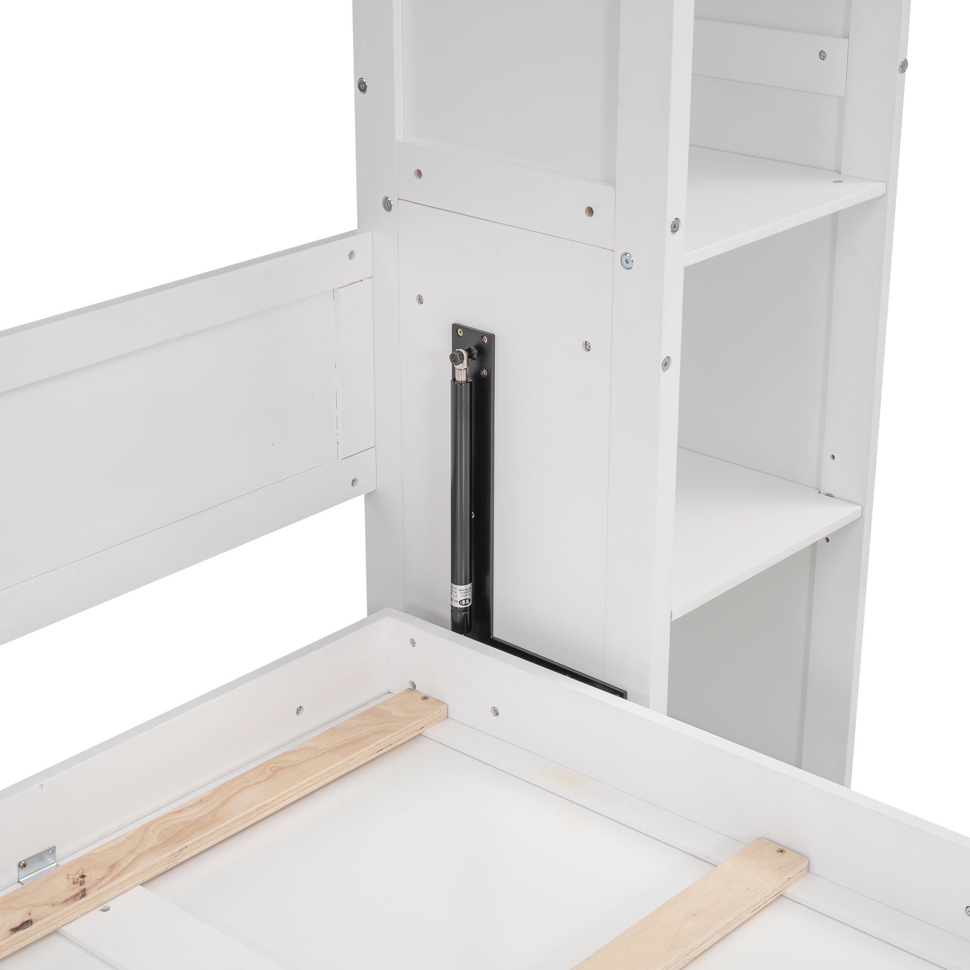 Aukfa Full Size Murphy Bed with 5-Tier Storage Shelf & LED Lights, Foldable Wall Bed Cabinet with Mattress Support, Space-Saving Design for Guest Room/Home Office, White