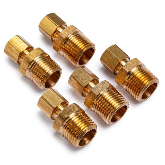 LTWFITTING Brass 1/4" OD x 3/8" Male NPT Compression Connector Fitting(Pack of 5)