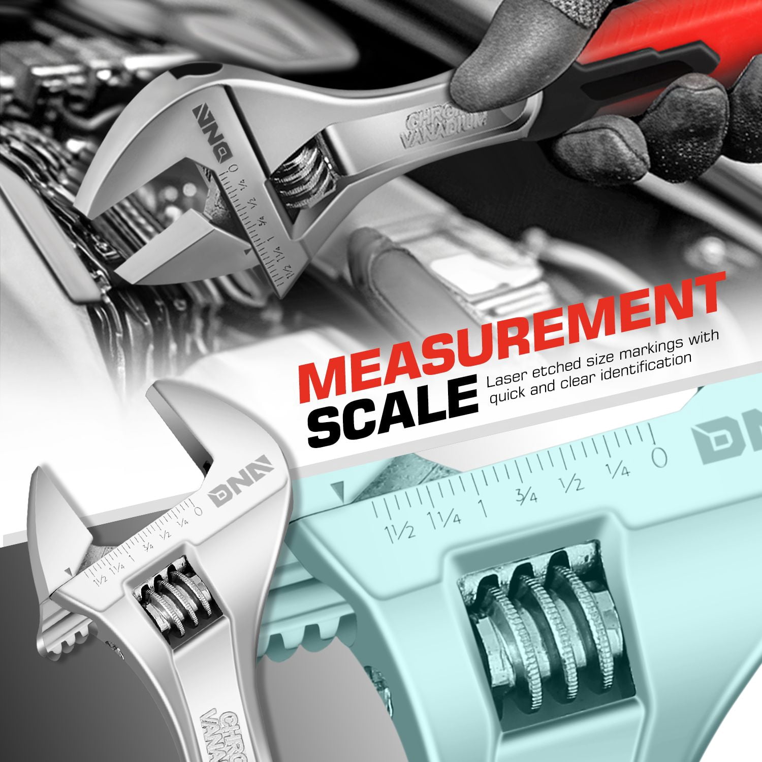 8"+12" Durable 1-1/4" / 1-5/8" Jaw Opening Adjustable Wrench W/Rubberized Grips