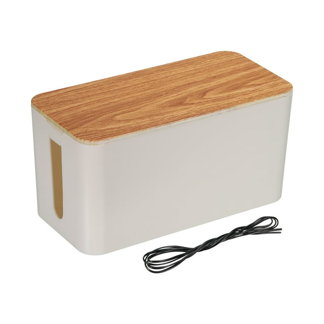 Cable Gestión Caja PS Cable Organizador Caja con Corbata para Ocultar Cables y Alimentación Tiras Escritorio Cable Organizador Caja para Hogar Pequeño Tamaño Blanco, Claro Madera