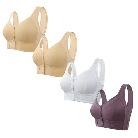 UTSJKR 4 Pc Front Closure Wireless Bras Comfort No Underwire Full Support Sleep Bra Adjustable Straps Breathable Wireless Bra for Daily Wear Bras White XL