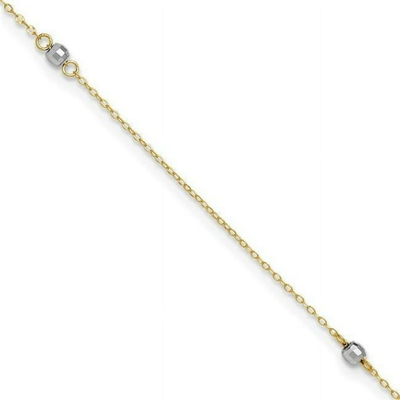 Primal Gold 14 Karat Two-Tone Mirror Bead 9-inch Plus 1-inch Extension Anklet
