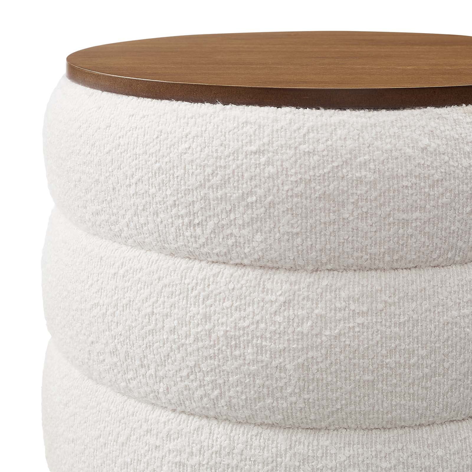 Mezzo Round Boucle Fabric Storage Ottoman in Cloud